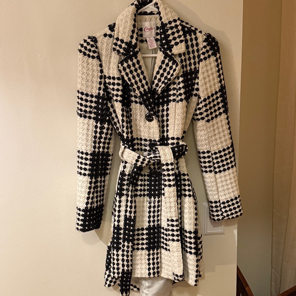 Candie's Black and White trench coat jacket Size Small